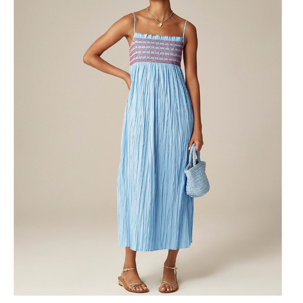 J. Crew Light Blue Smocked Bodice Midi Dress